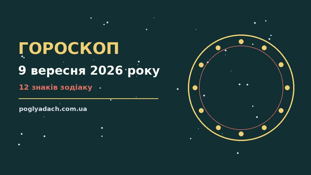 Зодіакальний круг із дванадцятьма сузір'ями на тлі ранкового неба, ілюстрація до гороскопу на 9 вересня 2026 року